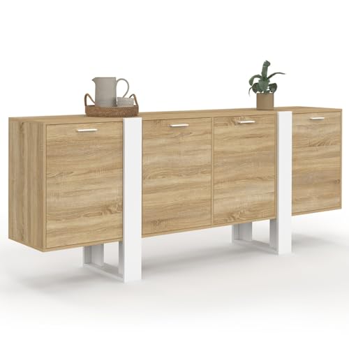 IDMarket Phoenix XXL - Aparador (200 cm, 4 puertas, madera y blanco), color blanco