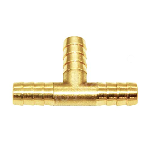 Joywayus 1/4" Brass Barb Tee Fittings T-Shaped 3 Ways Union 1/4" Id Hose Pipe Fitting With 6Pcs Stainless Steel Pipe Clamp For Water/Fuel/Air (Pack Of 2) #TOP3