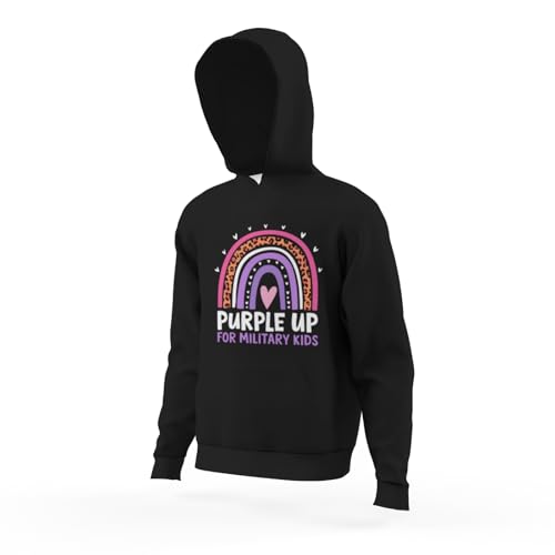 Kids Cool Purple Up for Military Kids Month Military Child Rainbow Boys Girls Lightweight Kangaroo Pocket Hoodies4