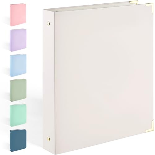 Sooez 3 Ring Binder with Metal Corners Cute 1 Inch Binders Fits 175 Sheets of Paperwork Three Ring Recipe Binder with Pocket for Women School Home Office Supplies Letter Size 8.5 x 11 Beige