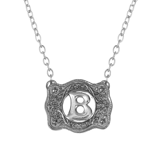 Belt Buckle Necklace Western Style Initial Letter Pendant Necklace, Decorative Belt Buckle Frame Design