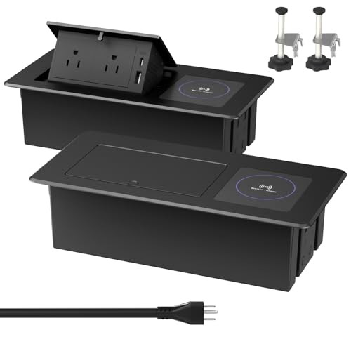 Pop Up Power Strip with 2 AC,1 USB A/C Port and Wireless Charging,Recessed Power Outlet with 20W PD USB A,USB C Port and 15W Wireless Charging,Desk Outlet with 6ft Cord