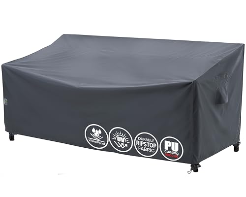 F&J Outdoors Garten Sofa Abdeckung Wasserdicht 208x99x66/91cm Patio Abdeckungen für Outdoor-Möbel Gartenbank Abdeckungen 3-4 Sitzer Grau Heavy Duty Stuhl Abdeckung Rainproof Fabric Sofa Protector