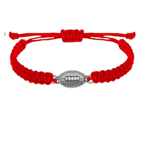 Sportybella Football Charm Bracelet, Adjustable Paracord, Red, Unisex
