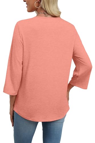 Image of WIHOLL 3 /4 Length Sleeve Womens Tops Boho V Neck Lace Shirt Trendy Blouses Dressy Casual Vacation Clothes S-3XL