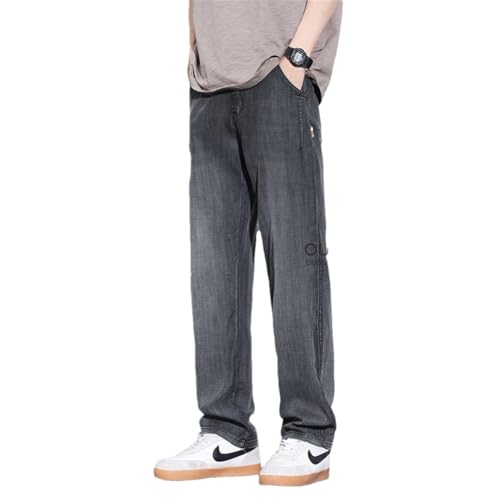 Men Summer Lyocell Thin Work Wear Slacks Jogger Retro Blue Wide Leg Trousers Streetwear Fabric Jeans