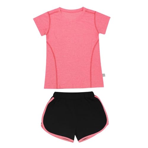Tilozs Kinder Sportanzug Rundhals-Sweatshirt mit Sporthose Kurz Trainingsanzug 2tlg Bekleidungsset Mädchen Jogginganzug, Rotmelone, 134-140(Herstellergröße: 140)