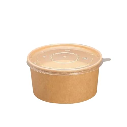 HeartTrend 100個使い捨て弁当箱ペーパーボウル クラフト紙ボウル包装箱食品グレード環境にやさしい分解性ラウンド蓋付き電子レンジ対応クラフト紙の使い捨てカップ、蓋付き、ラーメン用ボウル、ピクニックボックス、テイクアウト容器、食品グレードのパッケー
