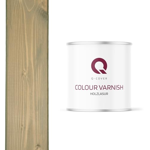 Q-Cover Holzlasur Grau-gelb 7034, 2.5L (ca.13m²-1 Anstrich) Satin Holzschutz Holzschutzlasur Lasur Wasserbasierte Innen Außen Lasur Abperleffekt Für Holz