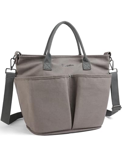 Bluome Tote Bag for Women Large Laptop Tote Canvas Nurse Bag Hobo Bag Foldable Gym Bag Top Handle Handbag for Travel,Work,Grey