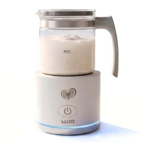 Salco Induktions-Glas-Milchaufschäumer SMI-600 | Für kalten & warmen Milchschaum | Perfekt für Cappuccino, Latte Macchiato & Eiskaffee | Automatische Abschaltung | 360° Basis | Weiß