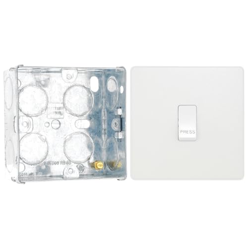 Image of BG Evolve Pearlescent White 10AX 1 Way Press Switch PCDCL14W with 35mm Steel Back Box