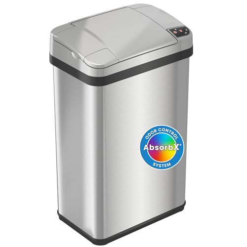 iTouchless 4 Gallon Sensor Trash Can with AbsorbX Odor Filter and Air Freshener, Stainless Steel 15 Liter Waste Bin for Bathroom, Bedroom and Office