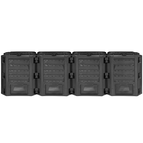 FIXKRAFT 4 Kammer Komposter Garten Schnellkomposter Groß 1600L Schwarzer Kompostbeschleuniger mit Deckel & Klappe Bio Kompost aus Kunststoff zum Kompostieren