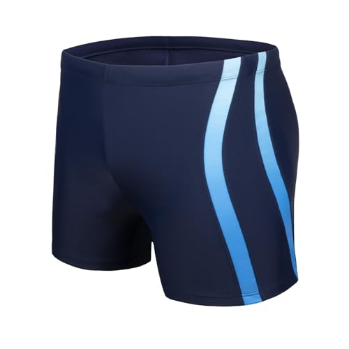 WHCREAT Badehose Herren Kurz Schwimmhose Eng Schnelltrocknende Badeshorts mit Kordelzug, Blau Farbverlauf M