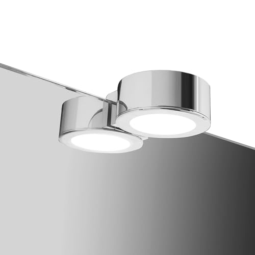 DEELUX LED Lámpara de Espejo Baño LED, 2W Ø6,5CM 200Lm,Blanco frio 6000K Luz Led para espejo IP44 230V Aplique de Baño Espejo,Abrazadera en el Espejo/Iluminación de Pared 65mm
