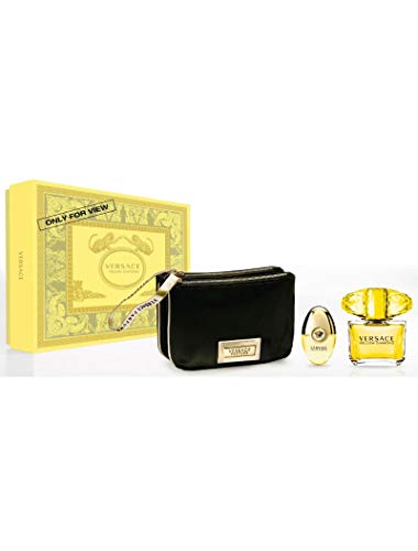 Versace Yellow Diamond for Women 3piece Set (3.0 Oz Eau De Toilette Spray + 10ml Travel Spray + Black & Gold Pouch), 3.33 Oz