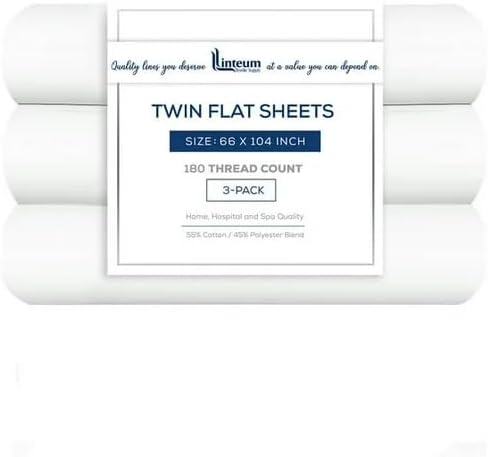 Linteum Textile Supply Sábanas blancas Sábanas planas de percal de 180 hilos suaves y cómodas para el hogar, hospitales, spas y propiedades de