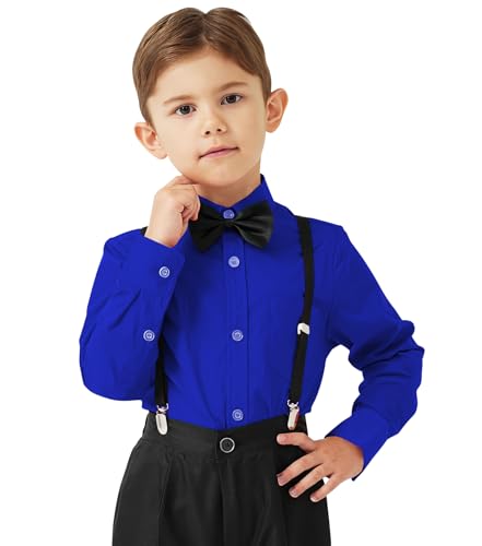 Image of 9 Month-16Y Boys' Long Sleeve Button Down Toddler Dress Shirt Oxford Uniform Shirt with Chest Pocket