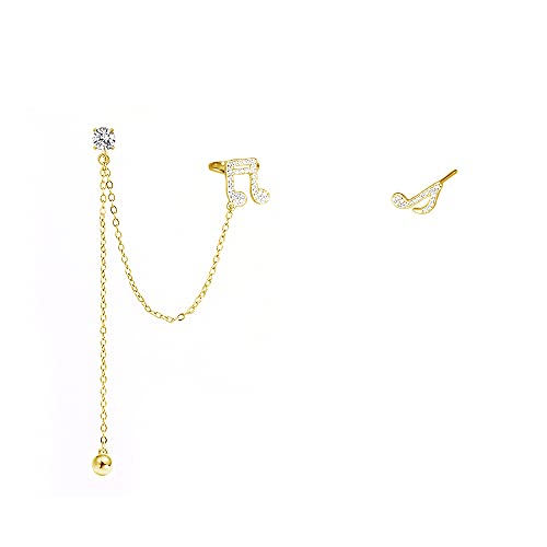Asymmetrical Music Note Stud Earrings for Women Girls Sterling Silver 925 Dainty CZ Rhinestone Crystal Threader Tassel Chain Drop Earring Dangling Ball Charm Studs Cartilage Cuffs Wrap Ear Jewelry Gifts BFF