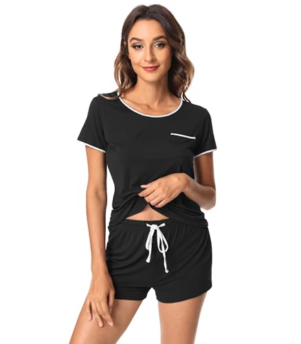 Image of WiWi Viscose from Bamboo Pajamas Set for Women Super Soft Short Sleeve Cooling Summer Plus Size Pjs Sets Sleepwear S-4X