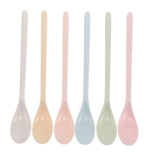 NUOLUX 6個?瓷長柄プラスチックスプーン 割れにくい耐衝撃 用カトラリー 幼児用調理 かき混ぜスプーン 鮮やかな単色で幼稚園や