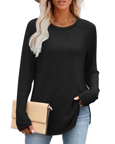 OFEEFAN Long Sleeve Shirts for Women Loose Fit Tunic Tops Dressy Casual Crew Neck Pullover Sweaters Fall Outfits Clothes 20252