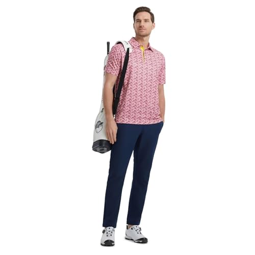 Image of M MAELREG Mens Golf Shirt Short Sleeve Dry Fit Print Moisture Wicking Performance Patterns Collared Polo Shirt