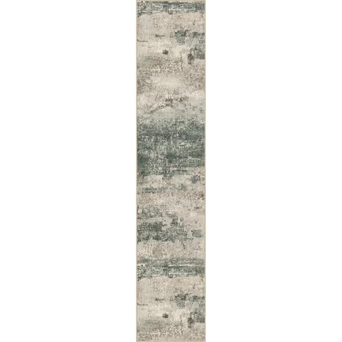 Runner Rug for Hallway Kitchen, 2x12 Machine Washable Runners Rug for Entryway, Soft Modern Abstract Throw Rugs, Low Pile Floor Cover with Non Slip Backing, Muted Green/Beige