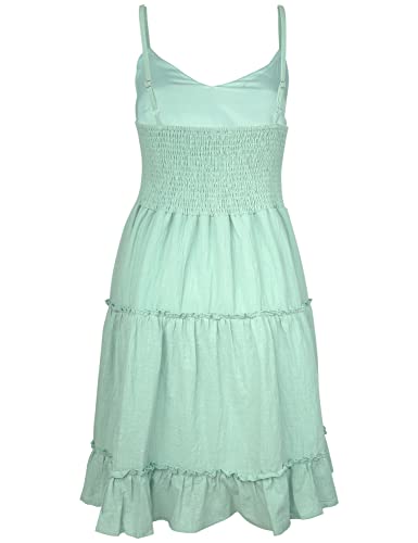 Image of FANCYINN Women Floral Casual Tiered Mini Dresses Spaghetti Strap V Neck Backless A Line Swing Short Dress with Pockets