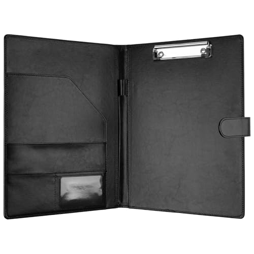 professional padfolio with clipboard faux leather portfolio folder binder legal pad holder for a4 letter size notepad resume writing pad ideal organizer for business office conference black