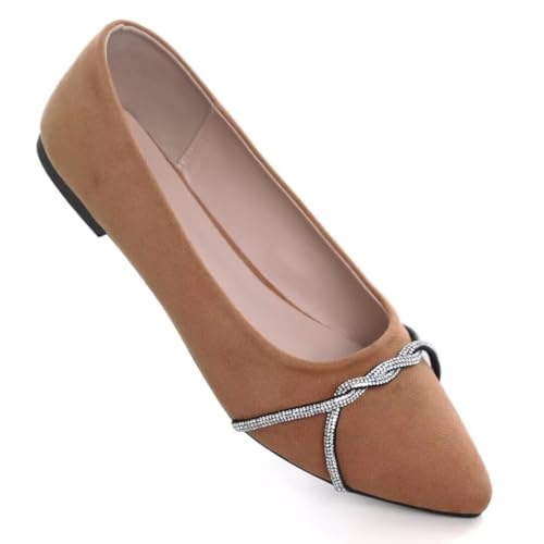 Image of TN TANGNEST Womens Casual Flats Chain Ballet Flats | Fashion Pointed Toe Rhinestone Flats, Comfort Slip On Dress Shoes for Business Work Office Wedding Party