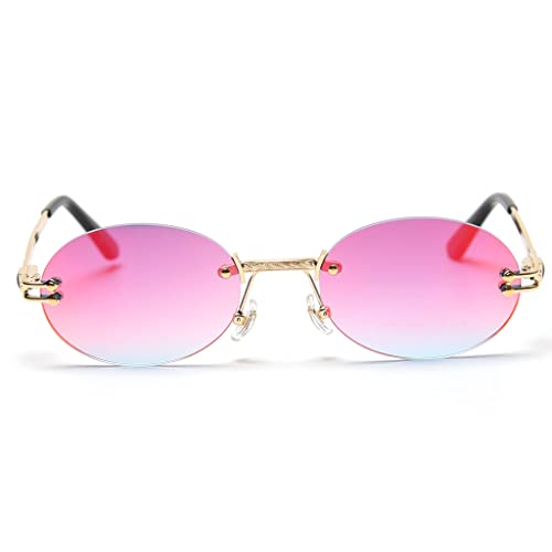 kachawoo Small Oval Sunglasses Mirror Men UV400 Retro Rimless Round Sun Glasses Vintage2