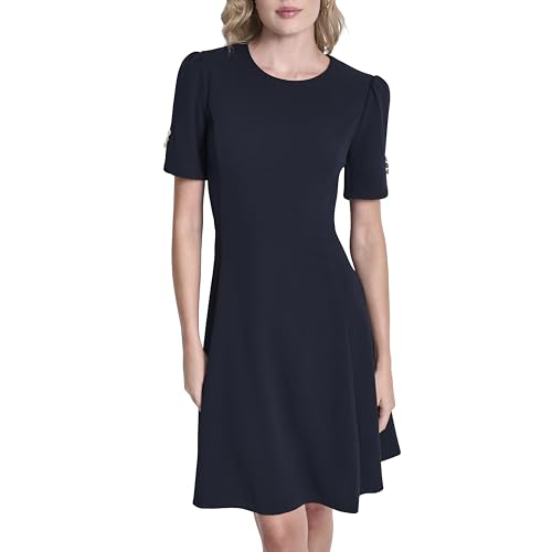 Image of DKNY Women's Button Short Sleeve Fit and Flare Dress