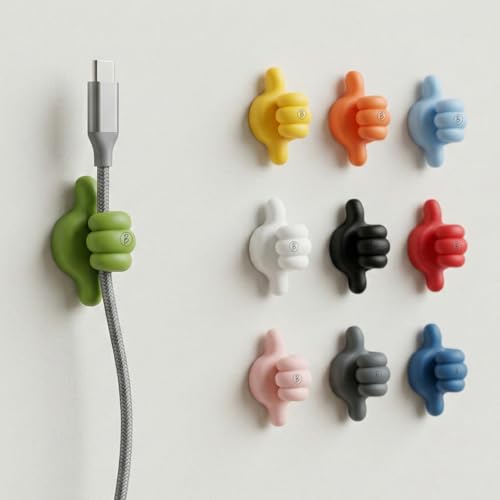 Image of Self Adhesive Thumb Holder Wall HooksPack of 10 Pcs |No Punching Nails-Free Utility Silicone Hooks Desk Wire Management |Compact, Durable & Trendy |Cable Organizer Clips Key Hanger (Multicolor)