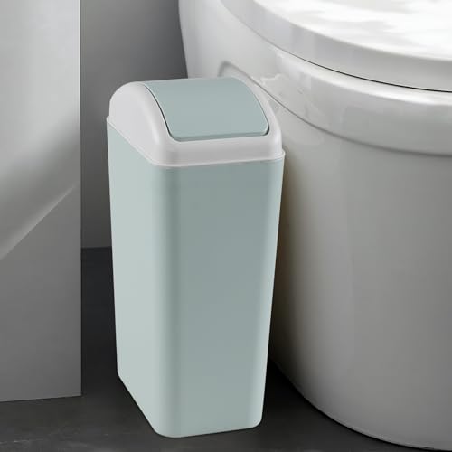 Image of 12L Slim Garbage Can with Swing Lid, Blue Small Plastic Trash Can