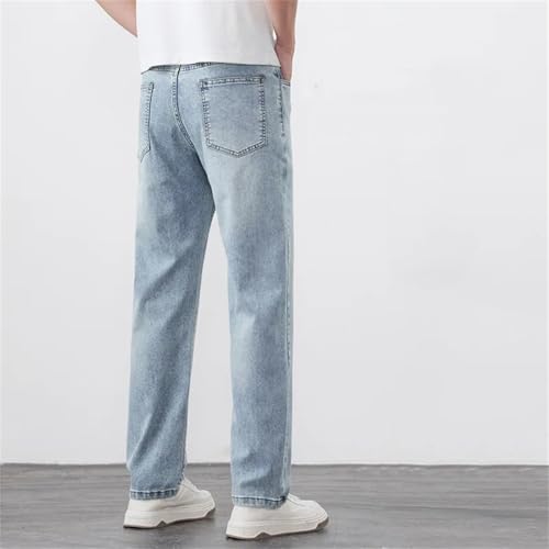 Men's Summer Thin Straight Denim Jeans Washed Retro Style Light Business Casual Trousers4