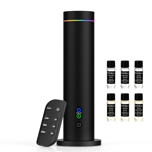 Maromalife Waterless Diffuser, Essential Oil Diffuser, 1000 Sq.Ft Coverage Scent Diffuser – Plug-in Only, Adjustable Mist, Remote, Mood Lights for Home & Office, Large Room, Hotel, Ultra Black