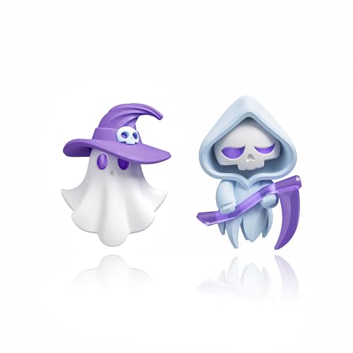Asymmetrical Earrings Grim Reaper & Magician Ghost, cute jewelry, 3D Handmade Clay Studs, Hypoallergenic 925 Sterling Silver Posts