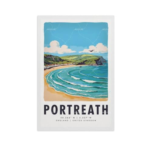 Poster de voyage Portreath aquarelle vintage grand format 60x90 cm