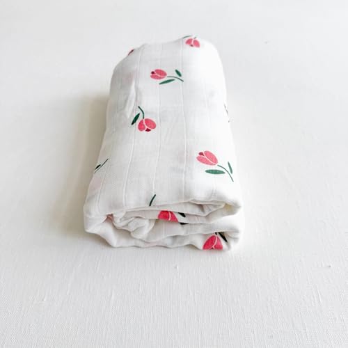 Image of Ali+Oli Muslin Swaddle Blanket for Baby (Tulip) Large 47 inch x 47 inch Soft Rayon Made from Bamboo & Organic Cotton, Machine Washable Receiving Blanket Wrap for Newborn to Toddler
