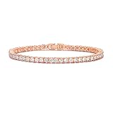 Devin Rose 3MM Cubic Zirconia Tennis Bracelet for Women 14K Rose Gold Plated Brass CZ Bracelets Sizes 7 Inches
