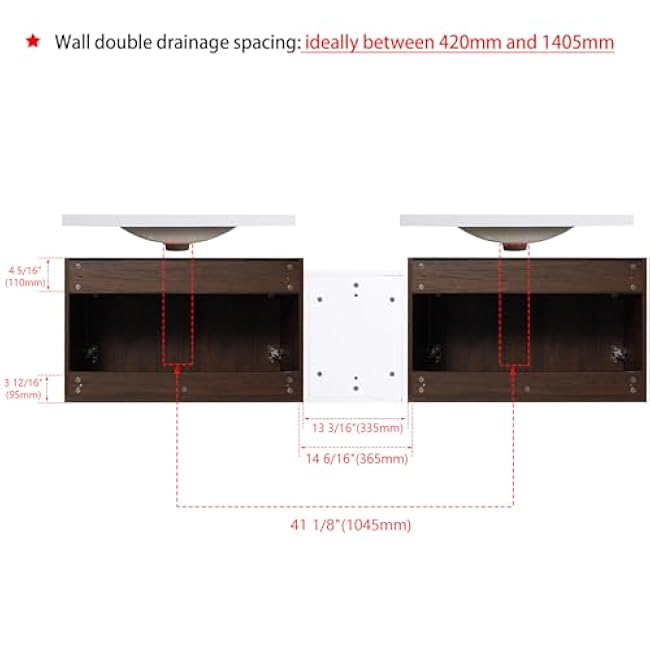Henf 72'' Bathroom Cabinet with Double Sink,Wall-Mounted Bathroom Vanity Set for Office, Floating Vanity and Sink Combo w/Soft Close Doors, Wall Mounted Vanities with Open Shelf, Oak Color