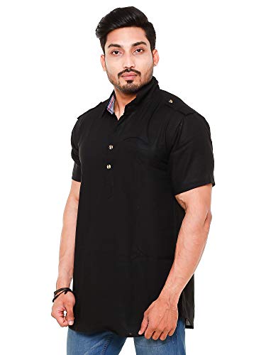 Image of Mens Cotton Linen Half Sleeve Plus Size Short Kurta