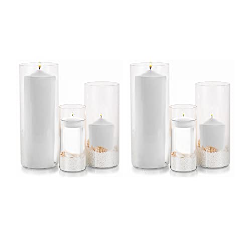 Glass Hurricane Candle Holder Esmiome - Cylinder Vases For Centerpieces 2 Sets (6Pcs) Hurricane Floating Candle Holder, Glass Vases For Flowers, Decorative For Home Wedding, 6'' + 8'' +10''(High) #TOP5