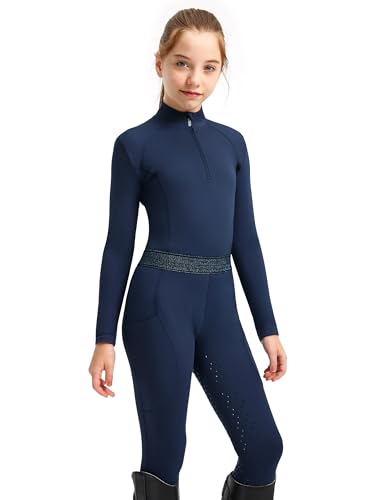 FitsT4 Sports Reitsset für Kinder Mädchen Reithose und Reitsport Oberteil Reitleggings Sommer mit Knie-Patch Silikon und Taschen
