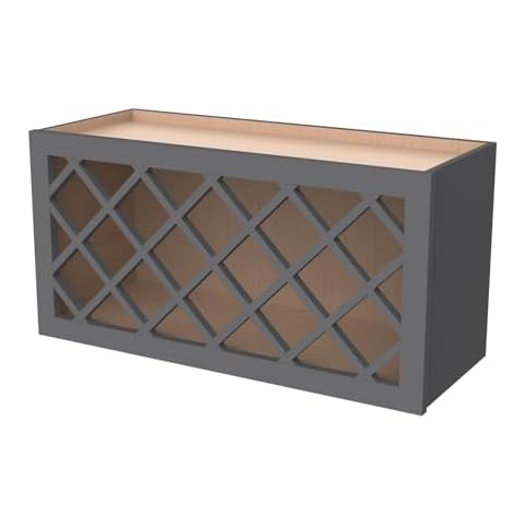 CozyHommie Solid Wood RTA Wine Bottle Rack Wall Cabinet with Lattice Panels Wine Holder Wine Storage Cabinet for Bar, Pantry, Wine Cellar Basement Countertop Mocha (Pebble Gray, 36”W × 12”D × 15”H) Cover