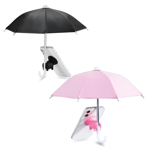 TS-MAYKA 2 Pcs Phone Umbrella for Sun Universal Cell Phone Umbrella Sun Shade Mini Pig Suction Cup Stand for Pool Beach Outdoor Blackout Anti-Reflective Glare (Black+Pink)