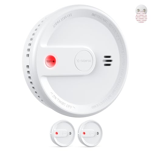 X Sense 2 detectores de humo con batería de 10 años, con soporte magnético, en espera sin parpadeo LED, botón de prueba/silencio, ultrafino, XS0G SN
