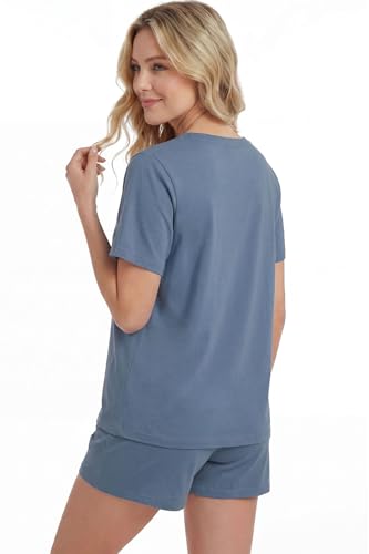Image of LUBOT Pajamas for Women Set Bamboo Viscose with Cotton Cooling Soft 2 Piece PJ Sets Short Sleeve Nightwear S-2XL
